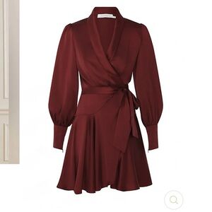 Burgundy Silky Wrap Mini Dress